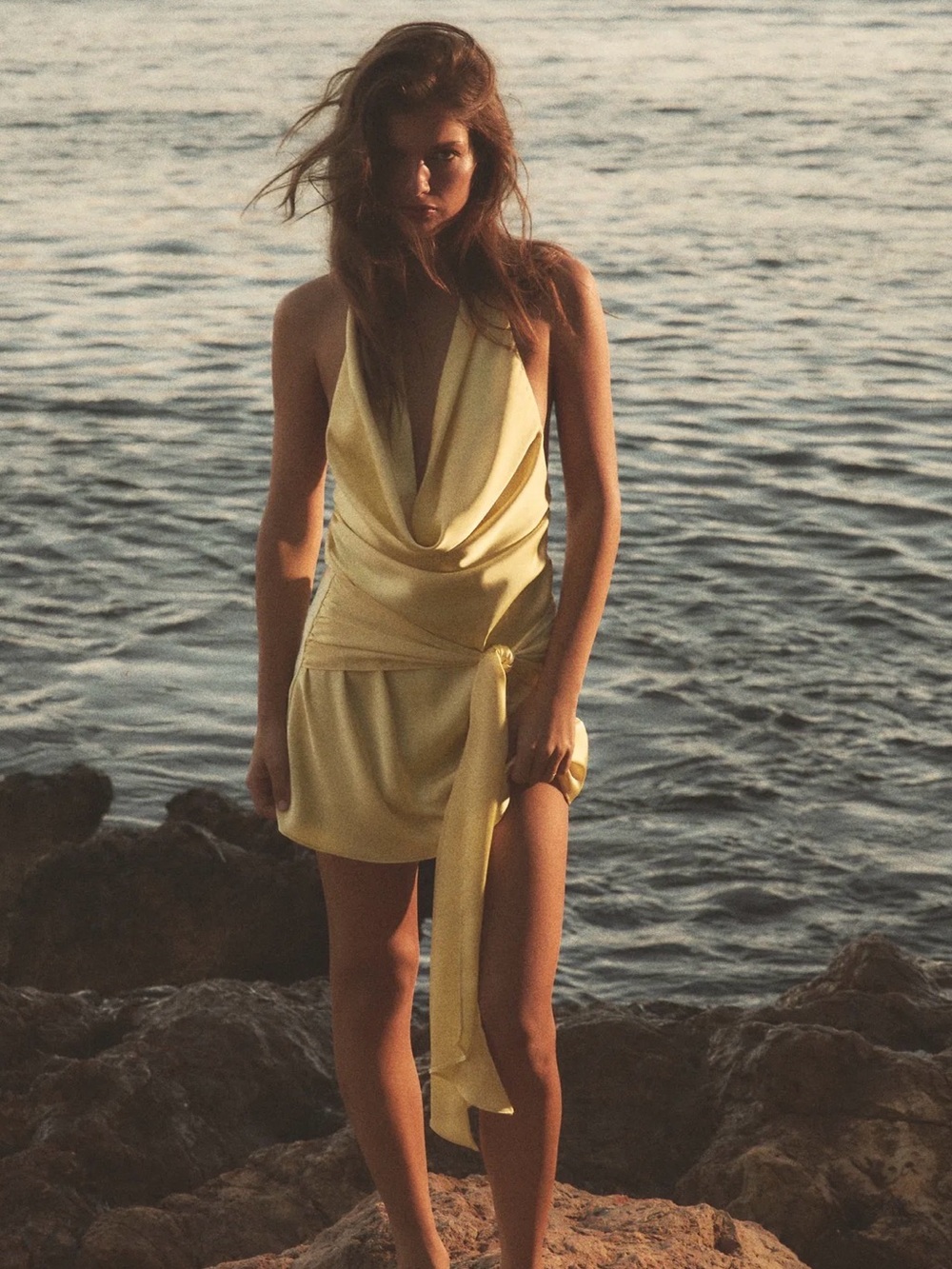 NWT Zara Satin Effect Mini Dress with Sash Small Yellow 2745/533
